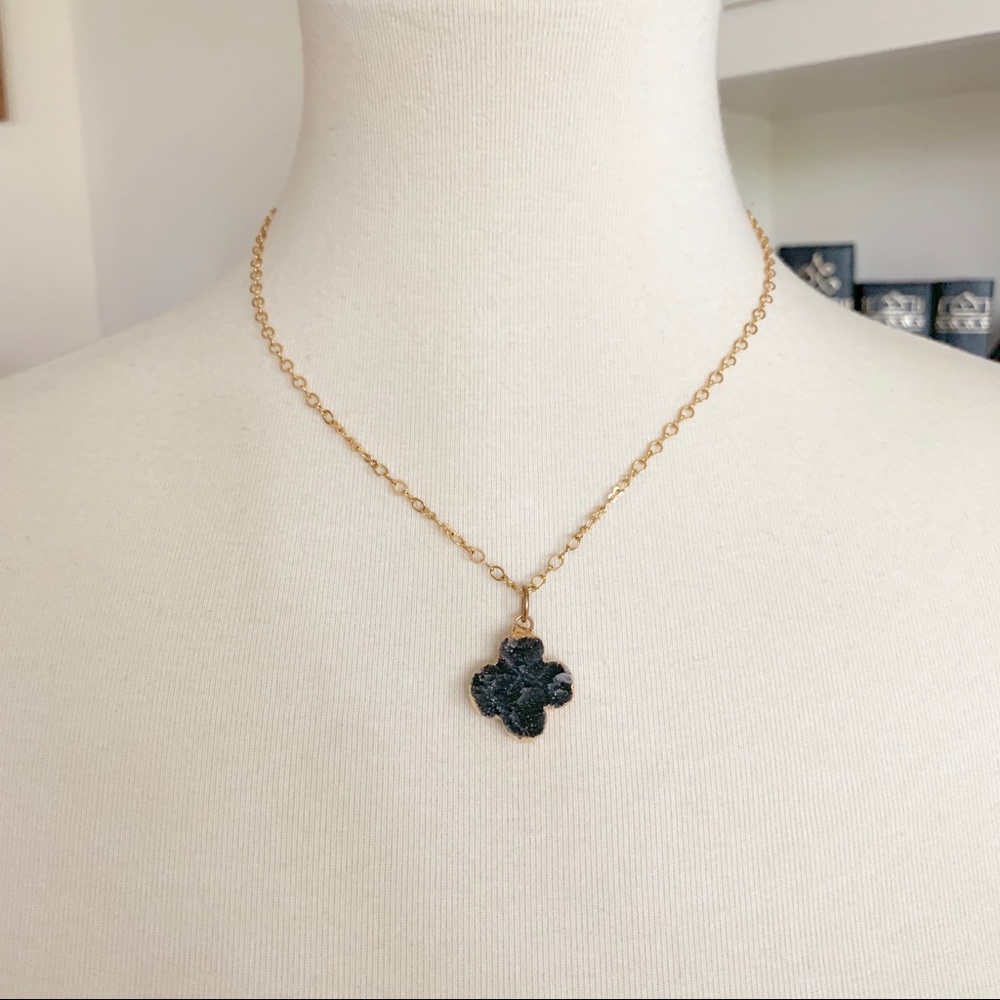 Alhambra Style Druzy Clover Pendant Necklace - Picture 3 of 7